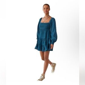 Urban Outfitters River Smocked Long Sleeve Mini